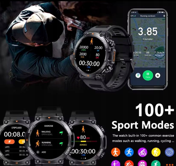 SmartHealth Pro 1.39 – zielony zegarek z monitorem zdrowia i Bluetooth