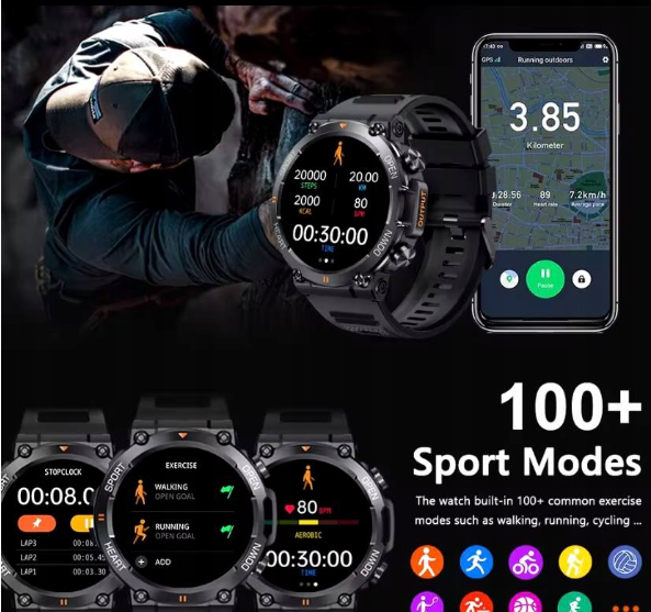 SmartHealth Pro 1.39 – zielony zegarek z monitorem zdrowia i Bluetooth
